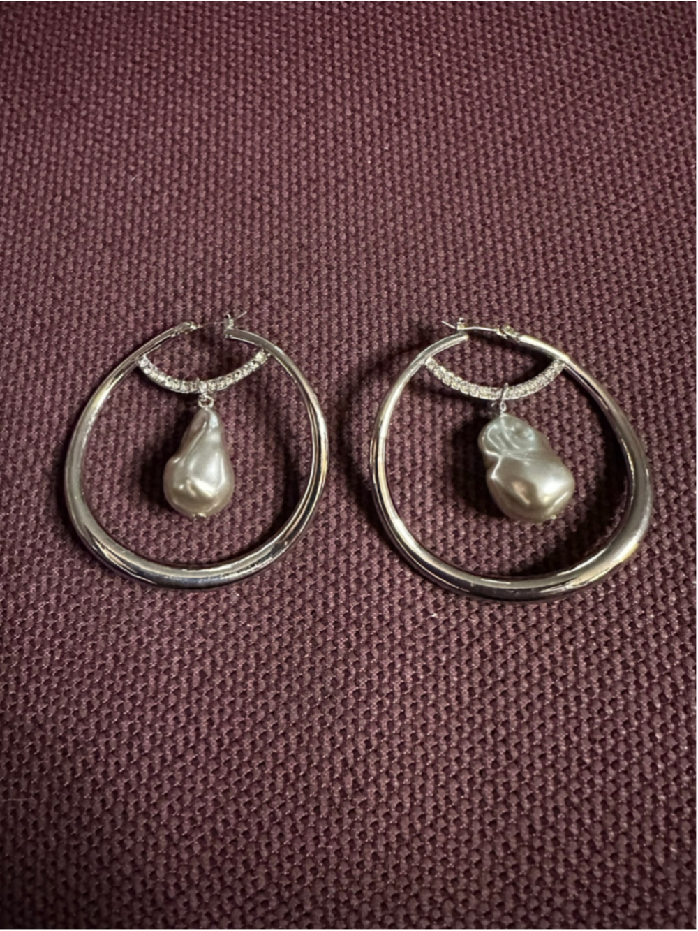 Silver Hoop Earrings with Pearl Drops
